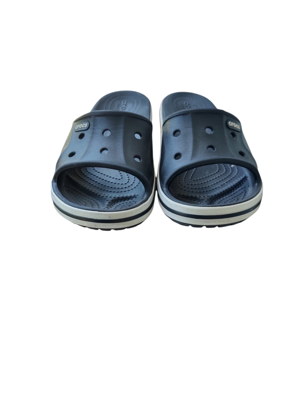 CROCS Black Slide Sandals with White Trim - Picture 4 of 5